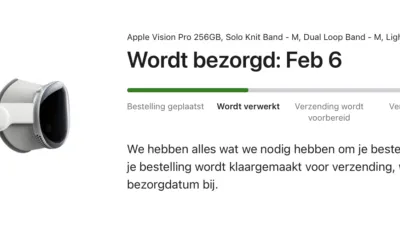 A snapshot of apple.com, in Dutch, showing my Vision Pro is set for delivery.